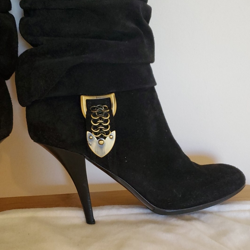 Dior Black Suede Boots Knee High 4in Stilletto 39 - Picture 3 of 16